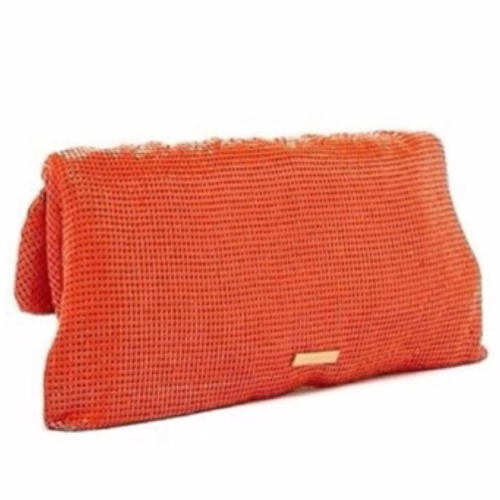 NEW! Bcbgmaxazria “Brighton” neón orange metal mesh clutch